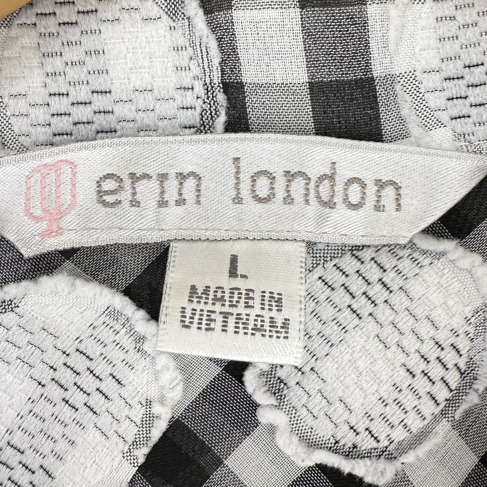 Erin London Blouse Size L Black White Burnout Polka Dot Sheer Button Up Pockets - Picture 4 of 9